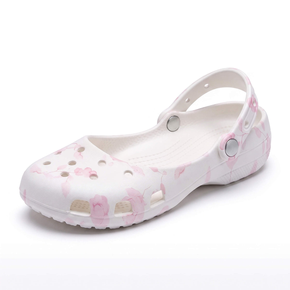 Sisfield comfortable knit ballet flats in white floral pattern with comfortable Mary Jane strap